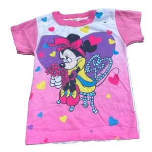 Vintage Minnie Mouse Girls's Short Sleeve Shirt size 5/6 Made USA Hearts Flowers